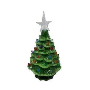 Christmas Nostalgia Green Ceramic Tree Auto Timer On Off Retro Holiday 8 Inches